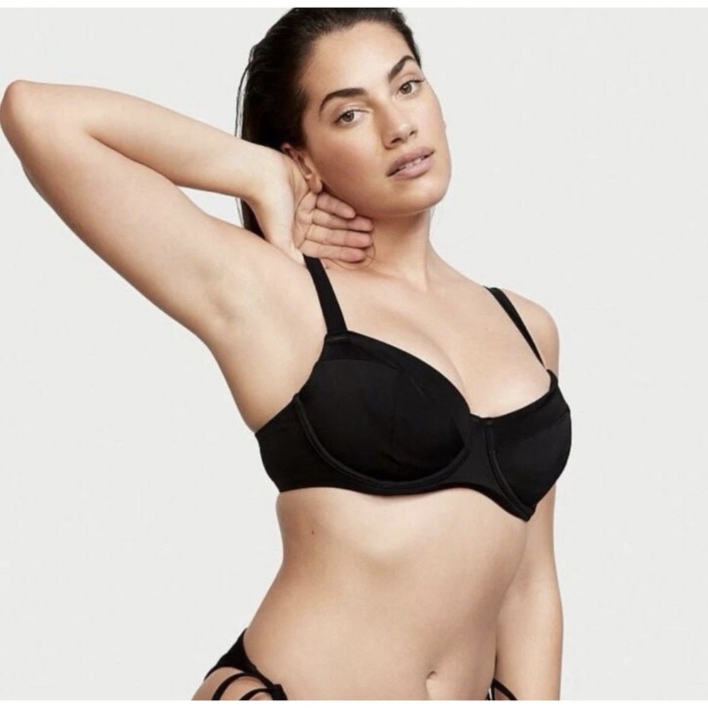 NWT Victoria's Secret Swim Essential Wicked Bikini Top Size 38DD Black Underwire